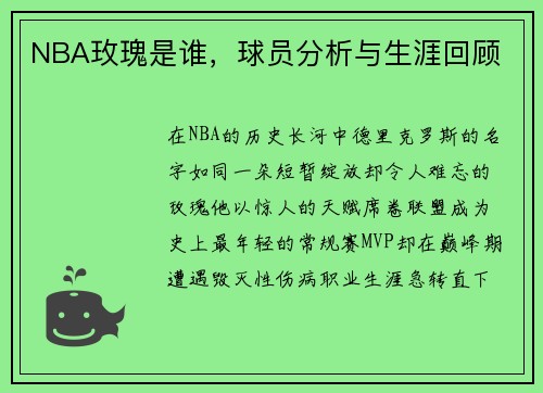 NBA玫瑰是谁，球员分析与生涯回顾